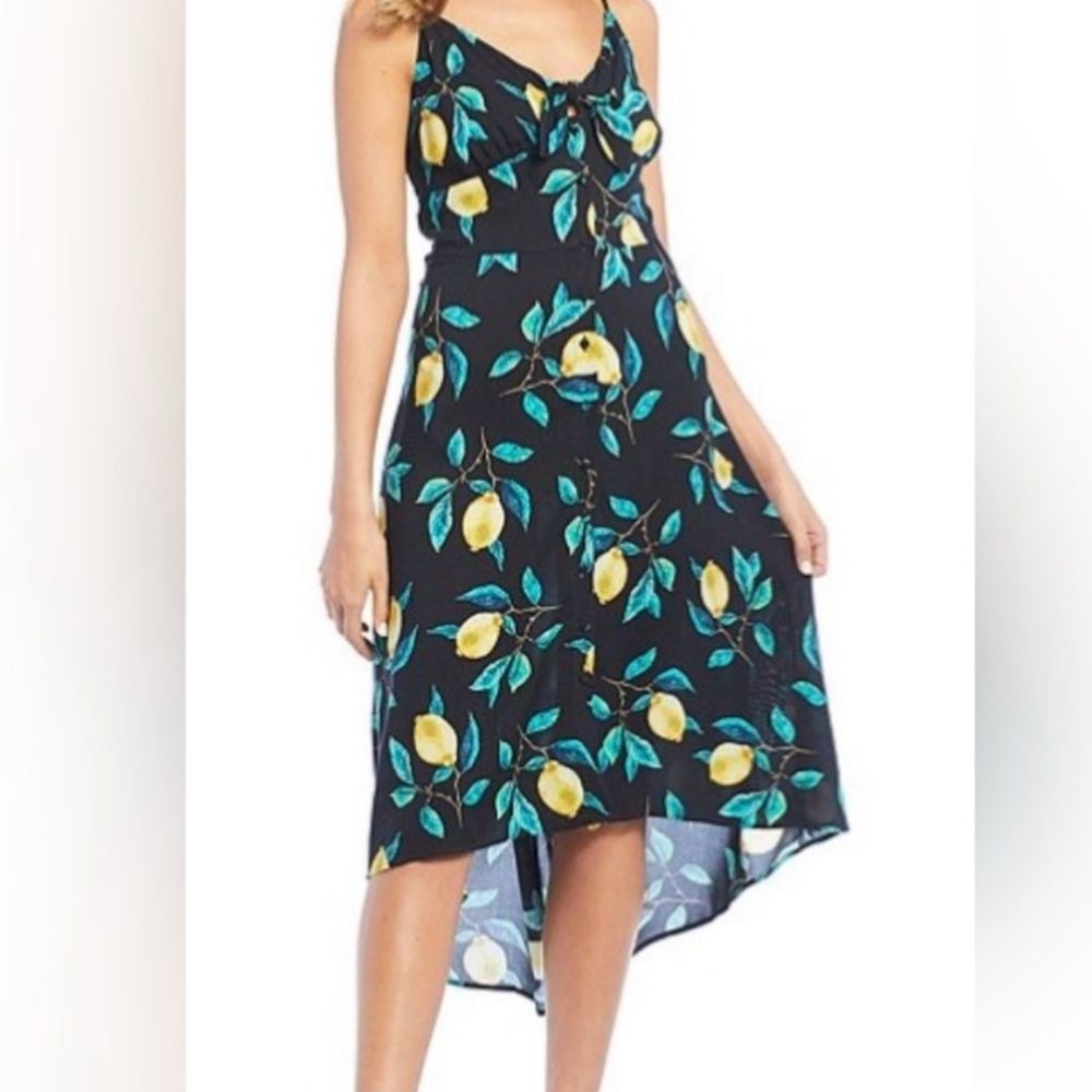 Jessica Simpson Black Lemon Print High Low Sundress - Medium